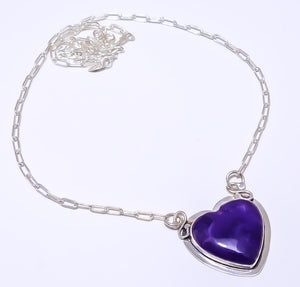 HEART - BERTRANDITE - TIFFANY STONE - UTAH 925 STERLING SILVER BALI NECKLACE ADJUSTABLE 16-24" - CP_9248_84_25