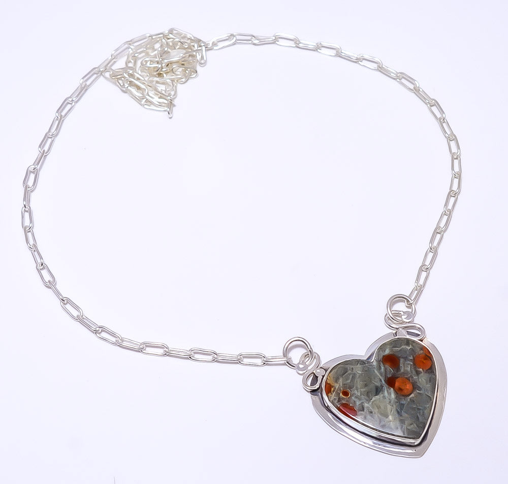 HEART - PEANUT OBSIDIAN - SONORA 925 STERLING SILVER BALI NECKLACE ADJUSTABLE 16-24" - CP_9248_84_26