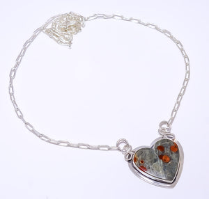 HEART - PEANUT OBSIDIAN - SONORA 925 STERLING SILVER BALI NECKLACE ADJUSTABLE 16-24" - CP_9248_84_26