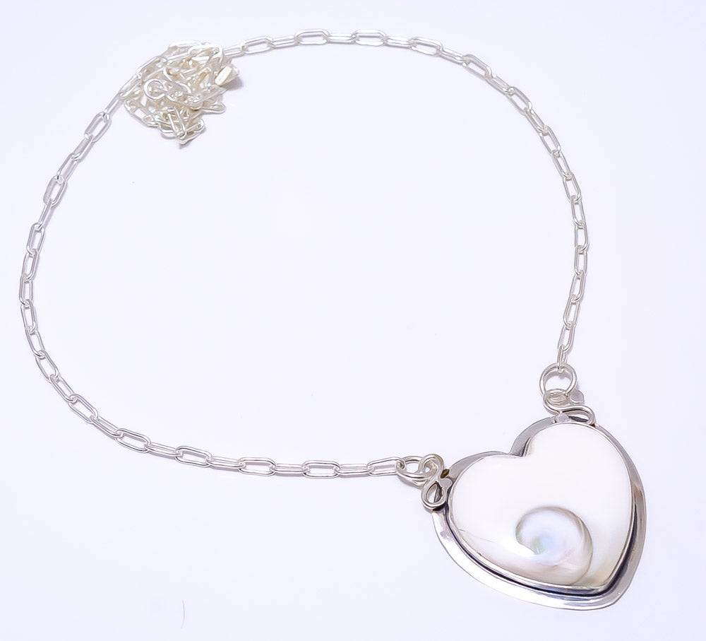 HEART -  SHIVA EYE SHELL-TURKEY  925 STERLING SILVER BALI NECKLACE ADJUSTABLE 16-24" - CP_9248_84_27