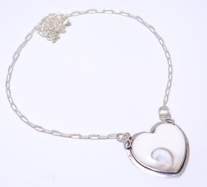 HEART -  SHIVA EYE SHELL-TURKEY  925 STERLING SILVER BALI NECKLACE ADJUSTABLE 16-24" - CP_9248_84_27