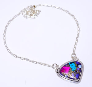 COPPER PURPLE TURQUOISE - SIMULATED 925 STERLING SILVER BALI NECKLACE ADJUSTABLE 16-24" - CP_9248_84_28
