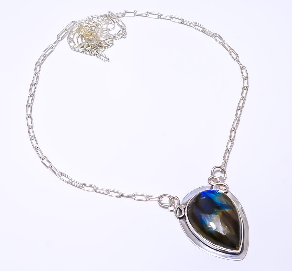 LABRADORITE - MADAGASCAR 925 STERLING SILVER BALI NECKLACE ADJUSTABLE 16-24" - CP_9248_84_31