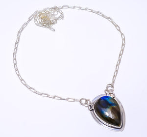 LABRADORITE - MADAGASCAR 925 STERLING SILVER BALI NECKLACE ADJUSTABLE 16-24" - CP_9248_84_31