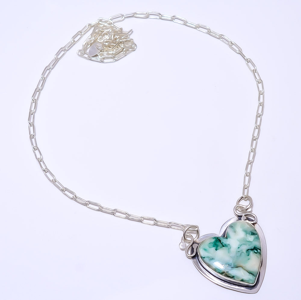 HEART -  TREE AGATE - AUSTRALIA  925 STERLING SILVER BALI NECKLACE ADJUSTABLE 16-24" - CP_9248_84_32