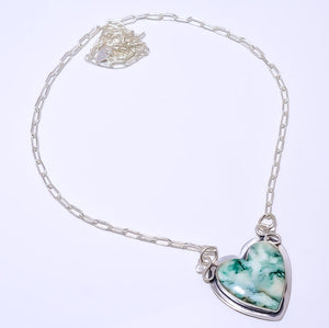 HEART -  TREE AGATE - AUSTRALIA  925 STERLING SILVER BALI NECKLACE ADJUSTABLE 16-24" - CP_9248_84_32
