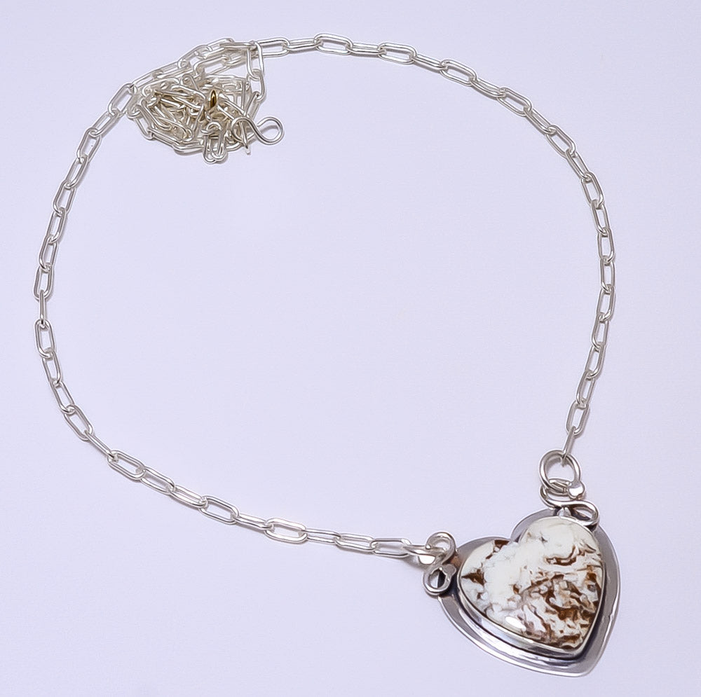 HEART - WILD HORSE JASPER - ARIZONA 925 STERLING SILVER BALI NECKLACE ADJUSTABLE 16-24" - CP_9248_84_35