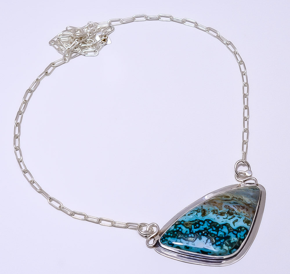OCEAN JASPER - MADAGASCAR 925 STERLING SILVER BALI NECKLACE ADJUSTABLE 16-24" - CP_9248_84_38