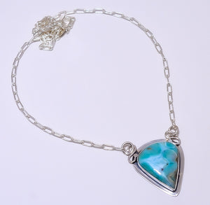 NATURAL LARIMAR  925 STERLING SILVER BALI NECKLACE ADJUSTABLE 16-24" - CP_9248_84_43