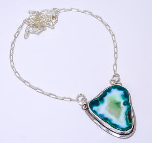 OCEAN BLUE AGATE DRUSY - BOTSWANA 925 STERLING SILVER BALI NECKLACE ADJUSTABLE 16-24" - CP_9248_84_46