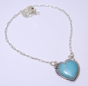 HEART -  ANGELITE - PERU  925 STERLING SILVER BALI NECKLACE ADJUSTABLE 16-24" - CP_9248_84_47