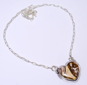 HEART - BRECCIATED MOOKAITE - AUSTRALIA 925 STERLING SILVER BALI NECKLACE ADJUSTABLE 16-24" - CP_9248_84_48