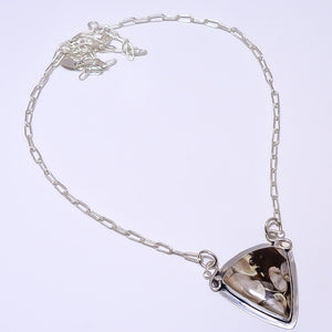 PETRIFIED PEANUT WOOD JASPER - AUSTRALIA 925 STERLING SILVER BALI NECKLACE ADJUSTABLE 16-24" - CP_9248_84_52