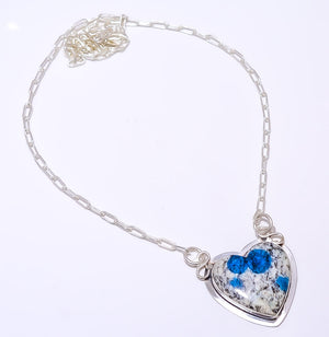 HEART - K2 BLUE AZURITE - PAKISTAN 925 STERLING SILVER BALI NECKLACE ADJUSTABLE 16-24" - CP_9248_84_5