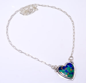 HEART - COPPER AZURITE CHRYSOCOLLA 925 STERLING SILVER BALI NECKLACE ADJUSTABLE 16-24" - CP_9248_84_8