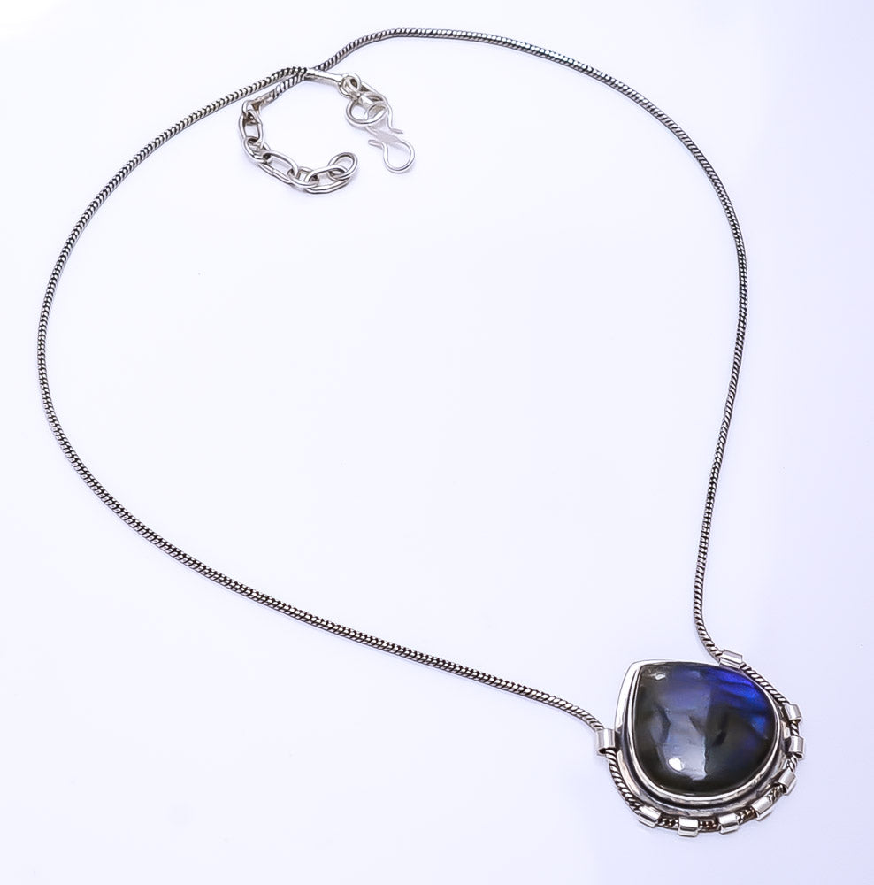 LABRADORITE - MADAGASCAR  925 STERLING SILVER CHAIN PENDANT 19-23" - CP_9269_108_12