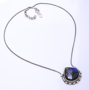 LABRADORITE - MADAGASCAR  925 STERLING SILVER CHAIN PENDANT 19-23" - CP_9269_108_12
