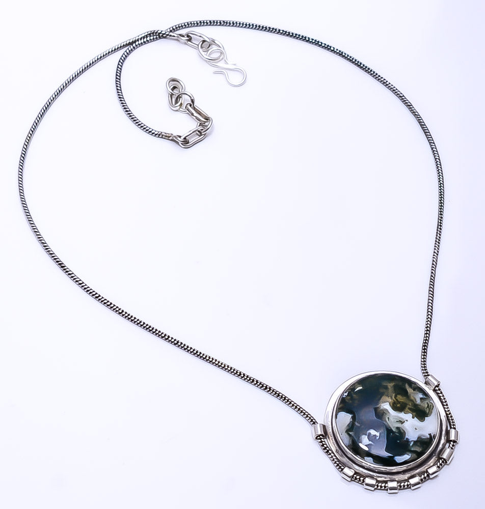 MOSS AGATE - INDIA 925 STERLING SILVER CHAIN PENDANT 19-23" - CP_9269_108_14