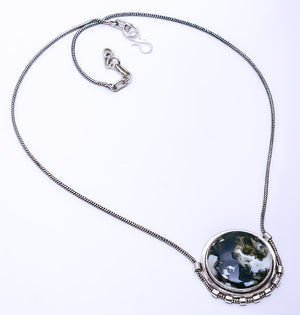 MOSS AGATE - INDIA 925 STERLING SILVER CHAIN PENDANT 19-23" - CP_9269_108_14
