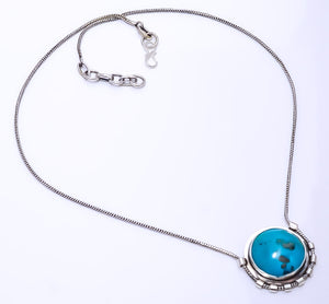 PERSIAN TURQUOISE - NEYSHABOOR  925 STERLING SILVER CHAIN PENDANT 19-23" - CP_9269_108_19