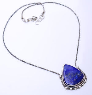 NATURAL LAPIS LAZULI - AFGHANISTAN  925 STERLING SILVER CHAIN PENDANT 19-23" - CP_9269_108_20