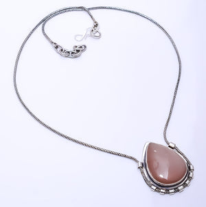 MOONSTONE - SRI LANKA (PEACH)  925 STERLING SILVER CHAIN PENDANT 19-23" - CP_9269_108_22
