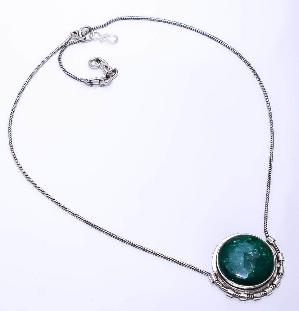 GREEN AVENTURINE - INDIA  925 STERLING SILVER CHAIN PENDANT 19-23" - CP_9269_108_24