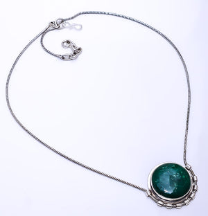 GREEN AVENTURINE - INDIA  925 STERLING SILVER CHAIN PENDANT 19-23" - CP_9269_108_24