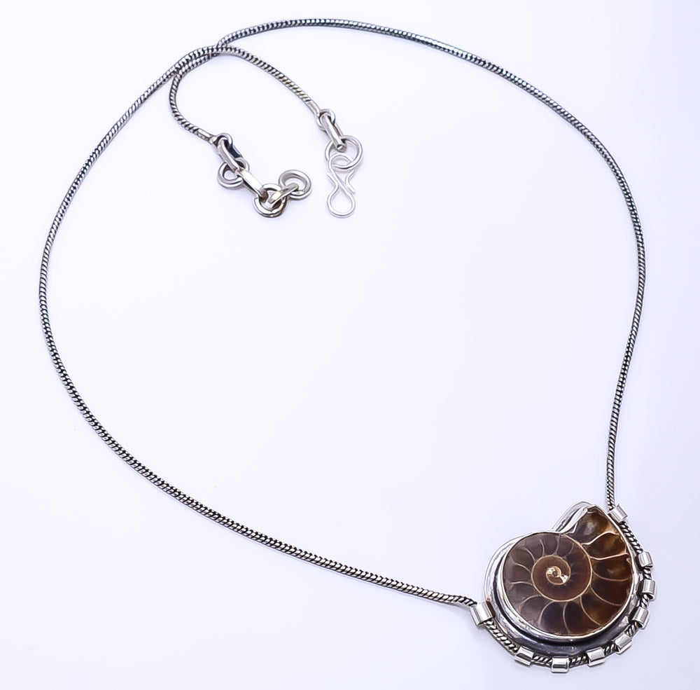 CLEONICERAS CLEON AMMONITE - FOSSIL  925 STERLING SILVER CHAIN PENDANT 19-23" - CP_9269_108_29