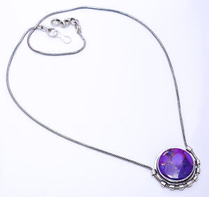 COPPER PURPLE TURQUOISE  925 STERLING SILVER CHAIN PENDANT 19-23" - CP_9269_108_2