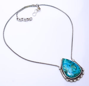 MALACHITE IN CHRYSOCOLLA - CONGO  925 STERLING SILVER CHAIN PENDANT 19-23" - CP_9269_108_31