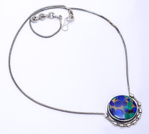 COPPER AZURITE CHRYSOCOLLA 925 STERLING SILVER CHAIN PENDANT 19-23" - CP_9269_108_38