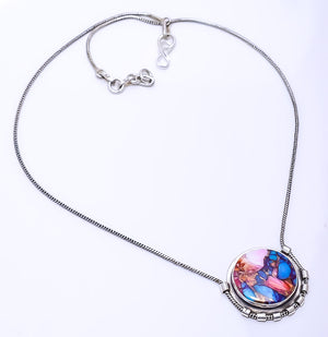 COPPER PINK DAHLIA TURQUOISE - KINGMAN 925 STERLING SILVER CHAIN PENDANT 19-23" - CP_9269_108_40