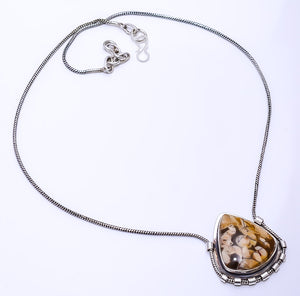 PETRIFIED PEANUT WOOD JASPER - AUSTRALIA 925 STERLING SILVER CHAIN PENDANT 19-23" - CP_9269_108_41