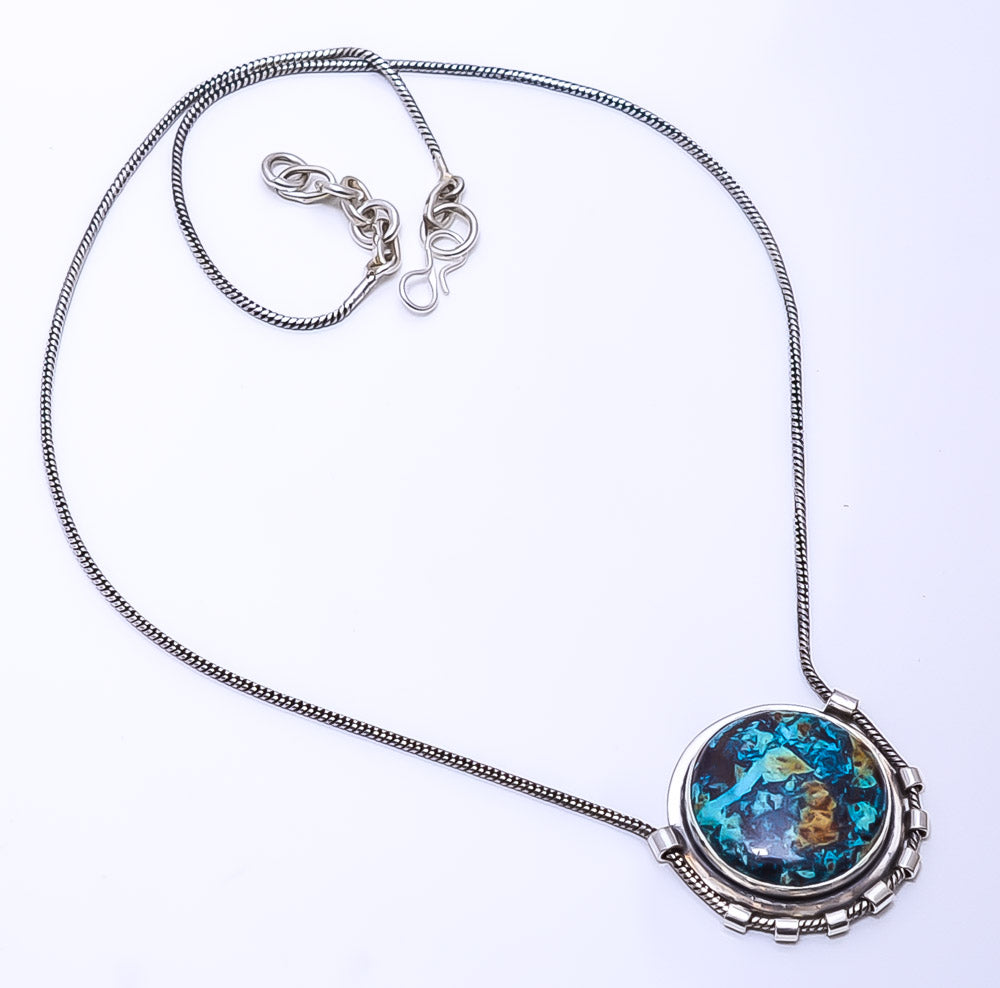 CHRYSOCOLLA - MADAGASCAR 925 STERLING SILVER CHAIN PENDANT 19-23" - CP_9269_108_48