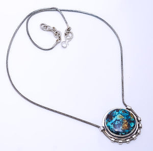 CHRYSOCOLLA - MADAGASCAR 925 STERLING SILVER CHAIN PENDANT 19-23" - CP_9269_108_48
