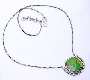 COPPER GREEN TURQUOISE 925 STERLING SILVER CHAIN PENDANT 19-23" - CP_9269_108_53