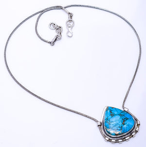 COPPER BLUE TURQUOISE 925 STERLING SILVER CHAIN PENDANT 19-23" - CP_9269_108_54