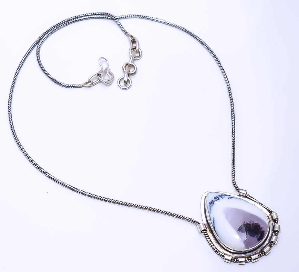 DENDRITIC AGATE - BRAZIL 925 STERLING SILVER CHAIN PENDANT 19-23" - CP_9269_108_56