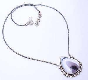 DENDRITIC AGATE - BRAZIL 925 STERLING SILVER CHAIN PENDANT 19-23" - CP_9269_108_56