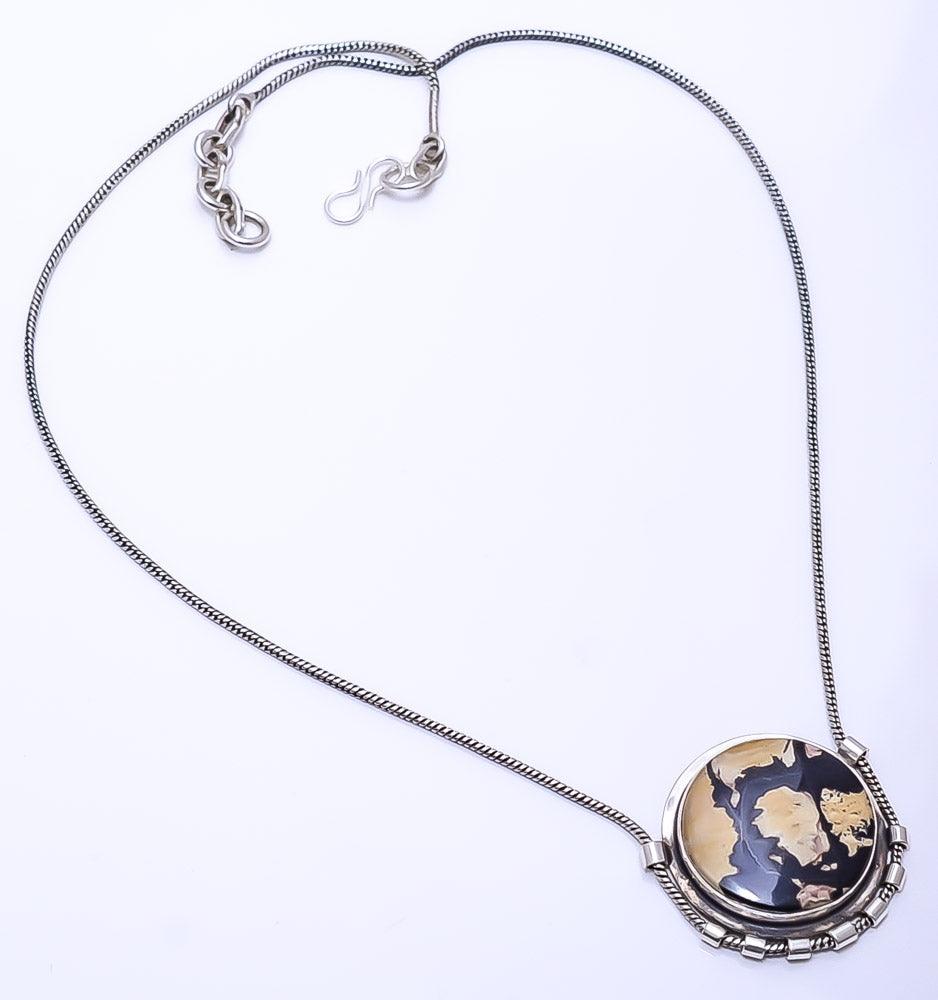 HONEY DENDRITIC OPAL - MEXICO  925 STERLING SILVER CHAIN PENDANT 19-23" - CP_9269_108_7