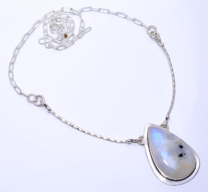 RAINBOW MOONSTONE - INDIA  925 STERLING SILVER BALI NECKLACE ADJUSTABLE 16-24" - CP_9271_109_17