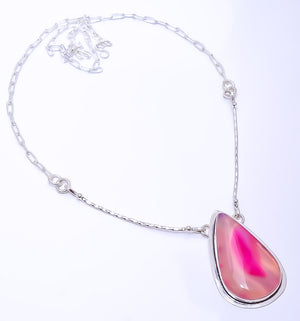 PINK BANDED AGATE - BOTSWANA 925 STERLING SILVER BALI NECKLACE ADJUSTABLE 16-24" - CP_9271_109_1