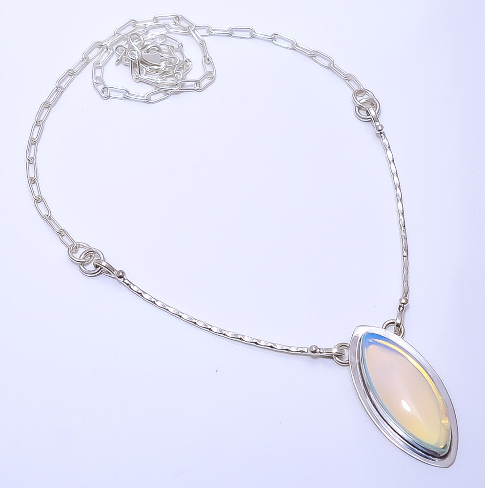 MILKY OPAL - SIMULATED 925 STERLING SILVER BALI NECKLACE ADJUSTABLE 16-24" - CP_9271_109_21