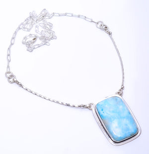 NATURAL LARIMAR / PACTOLITE - DOMINICAN REPUBLIC 925 STERLING SILVER BALI NECKLACE ADJUSTABLE 16-24" - CP_9271_109_2