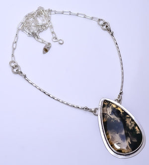 MOSS AGATE - INDIA 925 STERLING SILVER BALI NECKLACE ADJUSTABLE 16-24" - CP_9271_109_32