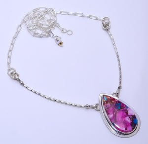 COPPER PINK DAHLIA TURQUOISE - KINGMAN 925 STERLING SILVER BALI NECKLACE ADJUSTABLE 16-24" - CP_9271_109_34