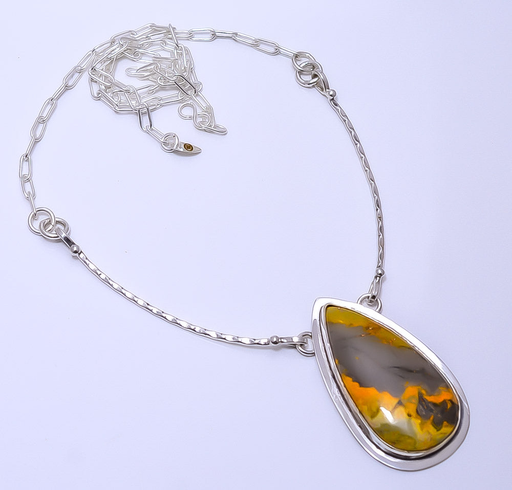 BUMBLE BEE JASPER - INDONESIA 925 STERLING SILVER BALI NECKLACE ADJUSTABLE 16-24" - CP_9271_109_39