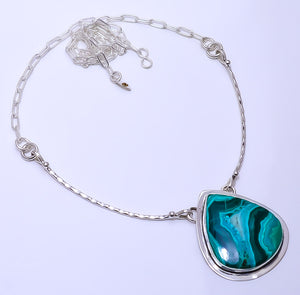 MALACHITE IN CHRYSOCOLLA - CONGO 925 STERLING SILVER BALI NECKLACE ADJUSTABLE 16-24" - CP_9271_109_48