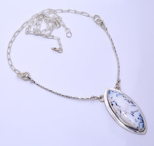 DENDRITIC AGATE - BRAZIL 925 STERLING SILVER BALI NECKLACE ADJUSTABLE 16-24" - CP_9271_109_49